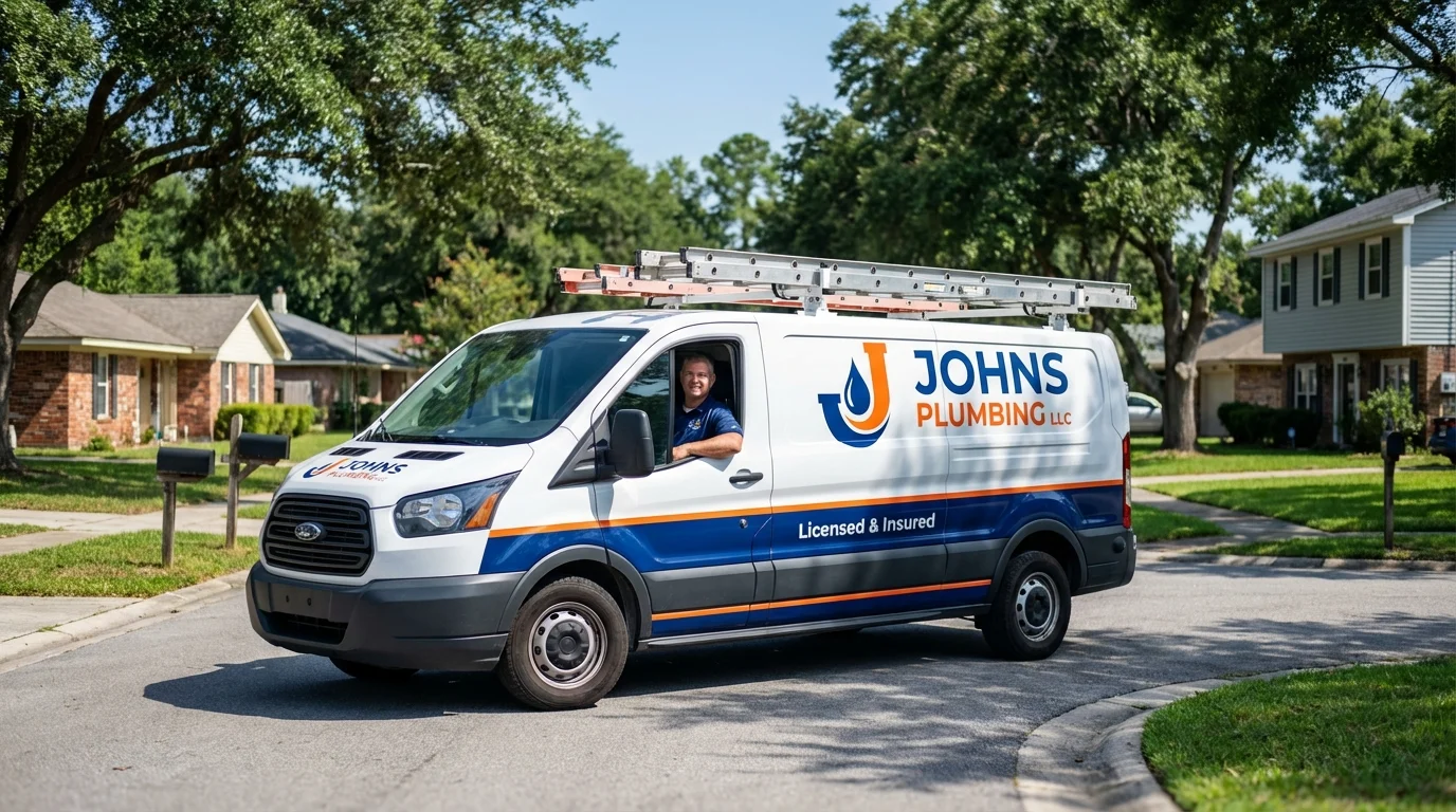 Johns Plumbing LLC service van in Jurupa Valley, CA