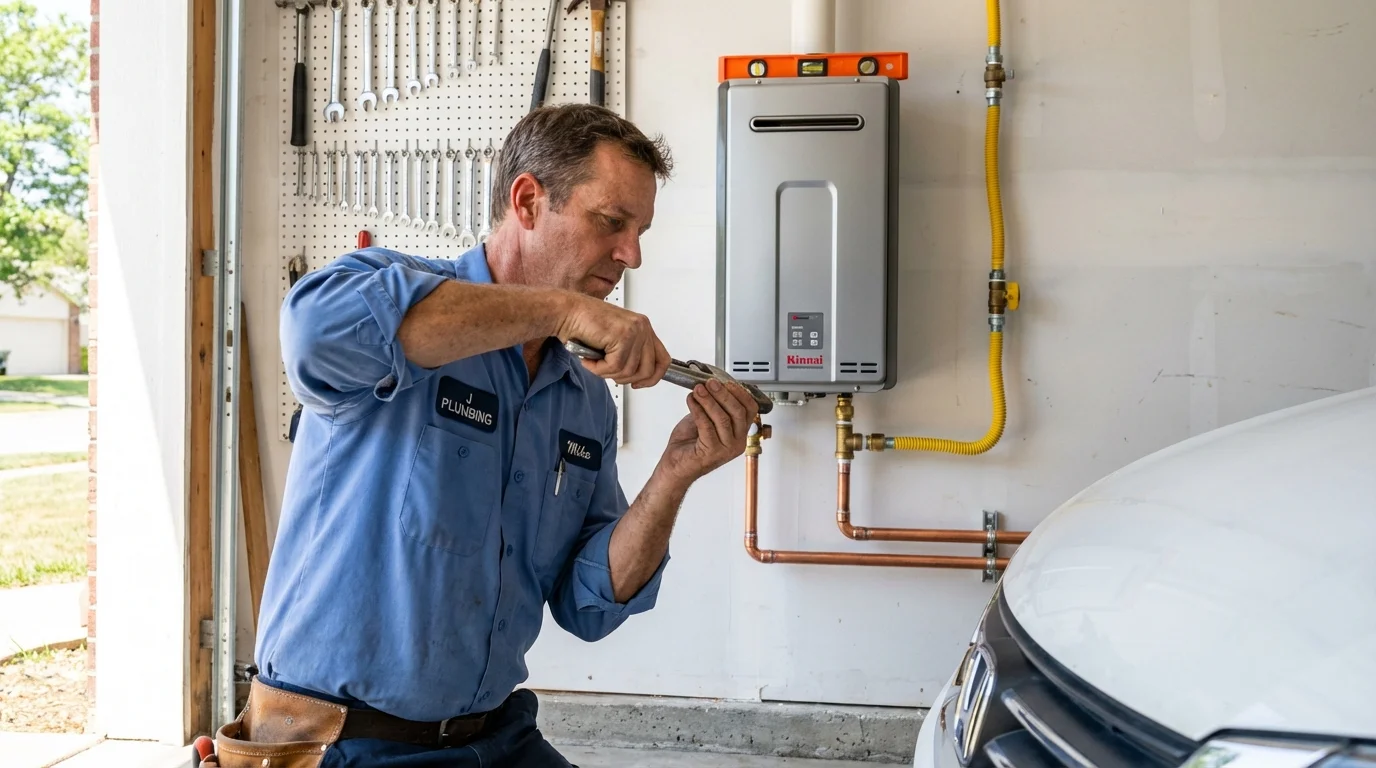 Tankless water heater installation by a Johns Plumbing LLC plumber in Jurupa Valley